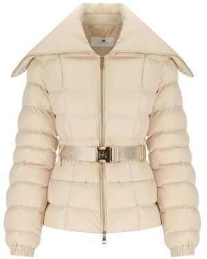 Elisabetta Franchi Cremefarbene Gürtel-Steppjacke - Natur