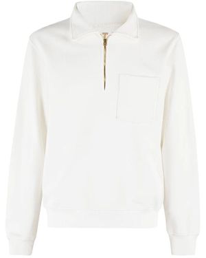 Fortela Weißer Sweatshirt Mit Halbem Reißverschluss Und Brusttasche