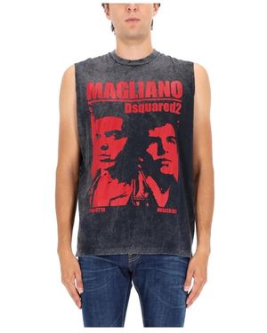 DSquared² Tops ,Grijs ,Graphic Print Mouwloos T-Shirt - Rood