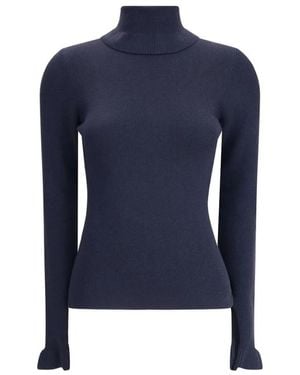 Chloé Gerüschter Rollkragenpullover Mit Goldfarbenem Logo - Blau