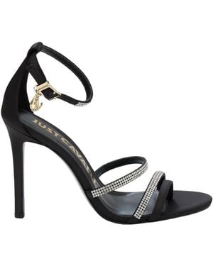 Just Cavalli Schwarze Swarovski Sandalen Mit-Logo