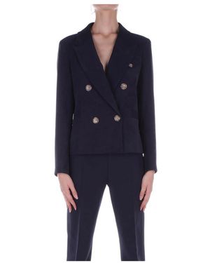 H2O Jassen ,Blauw ,Polyester Blauwe Double-Breasted Jas Drie Voorzakken