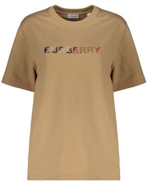Burberry Tops ,Katoen T-Shirt Met Korte Mouwen - Naturel