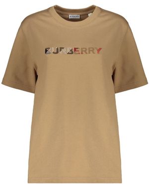 Burberry Tops ,Katoen T-Shirt Met Korte Mouwen - Naturel