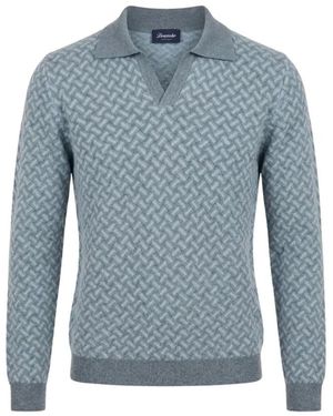 Drumohr Tops ,Blauw ,Buttonless V-Neck Polo