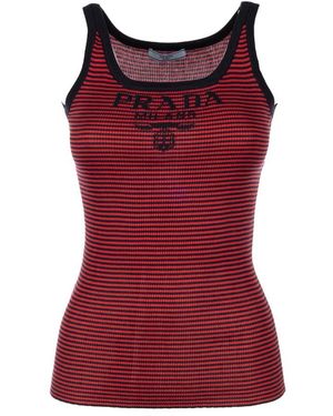 Prada Tops ,Veelkleurig ,Logo Geborduurd Gebreid Tanktop - Rood