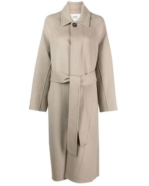 Ami Paris Belted Coats - Natural