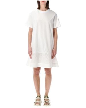 Moncler Kleedjes ,Wit ,Katoen Jurk Met Ruches Aan De Zoom