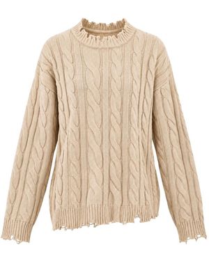 Akep Pullover Met Kabelpatroon En Ronde Hals - Naturel