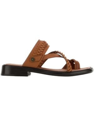 Burberry Schoenen ,Bruin ,Leer Caramel Leren Teenslippers