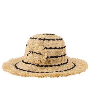 Ganni Accessoires ,Veelkleurig ,Gestreepte Raffia Bucket Hat - Naturel