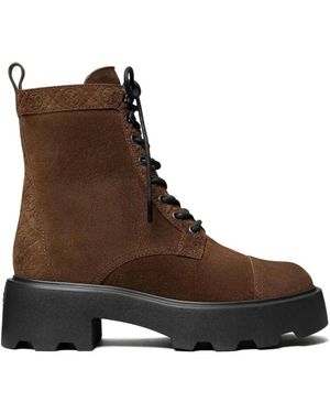Tory Burch Suede Logo Combat Laarzen - Bruin