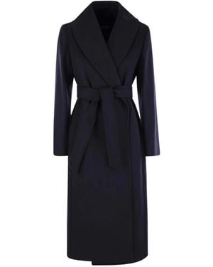 Max Mara Jassen ,Blauw ,Wol Loriana Mantel Met Ceintuur - Zwart