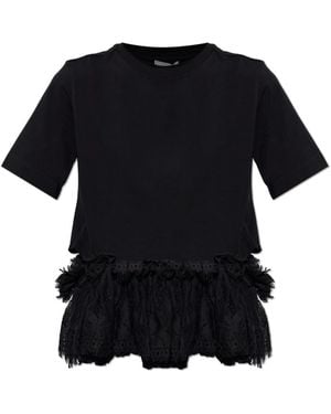 McQueen Tops ,Zwart ,Katoen Lace Peplum T-Shirt