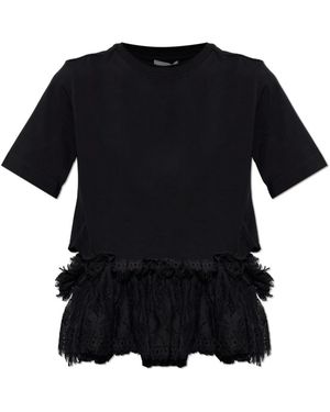 McQueen Tops ,Zwart ,Katoen Lace Peplum T-Shirt