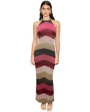 Akep Kleedjes ,Veelkleurig ,Abito Lungo Smanicato Maxi Chevron Lurex - Rood