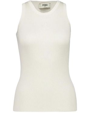 Fendi Tops ,Wit ,Katoen Geribbelde Zijde-Katoenen Tanktop