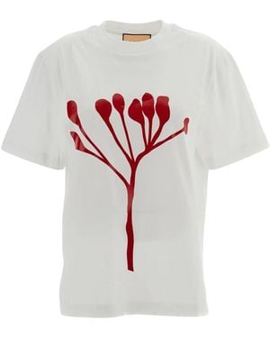 Plan C Weißes Baumwoll-T-Shirt Mit Print - Rot