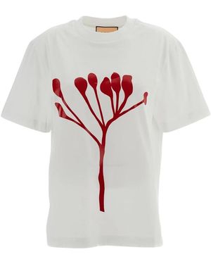 Plan C Tops ,Wit ,Katoen Wit Katoenen T-Shirt Met Print - Rood