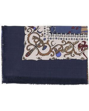 Ferragamo Accessoires ,Blauw ,Wol Zijden En Wollen Sjaal Met Patroon