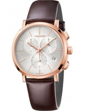 Calvin Klein Elegante quarzuhr mit braunem lederarmband - Pink