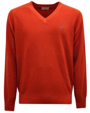 Brooksfield V-Ausschnitt Wollpullover Chili - Rot