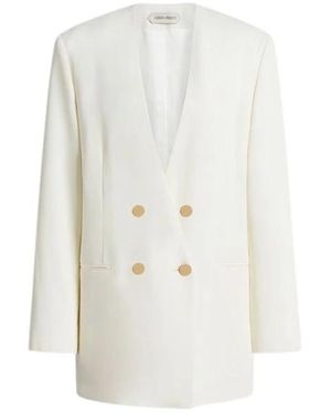Alberta Ferretti Jassen ,Wit ,Leer Double-Breasted Jas Met Gouden Knopen