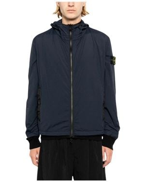 Stone Island Jassen ,Blauw ,Capuchonjack Met Rits En Afneembare Capuchon