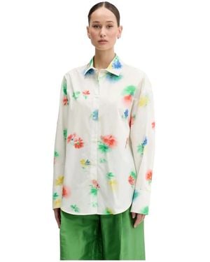 MSGM Overhemden ,Wit ,Katoen Bedrukte Katoenen Blouse - Groen