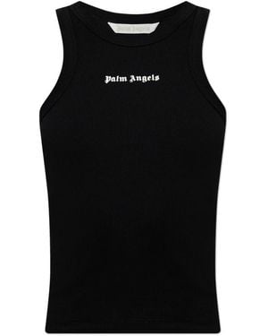 Palm Angels Tops ,Zwart ,Katoen Katoenen Top Met Logo
