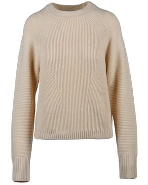 Patrizia Pepe Truien & Vesten ,Wit ,Wol Gebreide Top Met Ronde Hals - Naturel