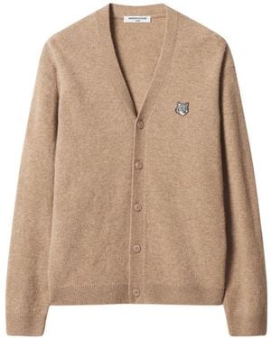 Maison Kitsuné Fox Head Lambswool Comfort Cardigan - Natur