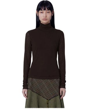 Ganni Tops ,Bruin ,Polyester Marl Mesh Turtleneck - Zwart