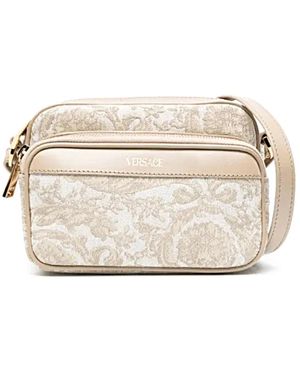 Versace Jacquard Crossbody Tasche Mit Lederbesatz - Mettallic