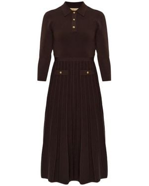 Michael Kors Kleedjes ,Bruin ,Nylon Lange Jurk Met Kraag