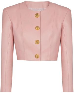 Balmain Lange Mouwen Jas Van Lamshuid Met Knopen En Cropped Pasvorm - Roze