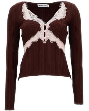 Self-Portrait V-Neck Knitwear - Brown