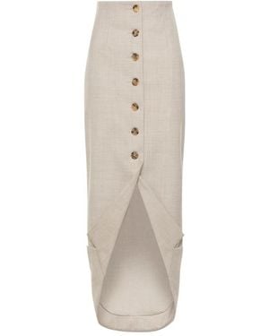 A.W.A.K.E. MODE Rokken ,Wol Inverted Wool Blend Tailored Midi Skirt - Naturel