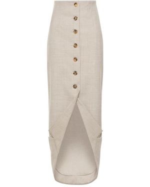 A.W.A.K.E. MODE Rokken ,Wol Inverted Wool Blend Tailored Midi Skirt - Naturel