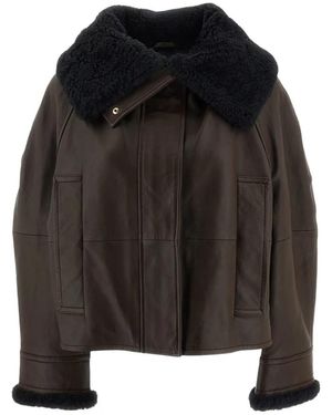 Sportmax Jassen ,Bruin ,Leer Leren Jas Met Schapenvacht - Zwart