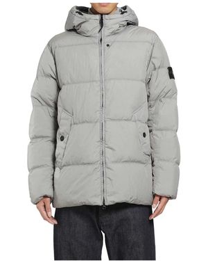 Stone Island Jassen ,Grijs ,Leer Crinkle Reps R-Ny Jas