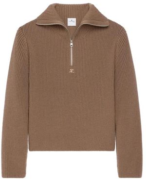 Courreges Geribbelde Wollen Truckersweater - Bruin