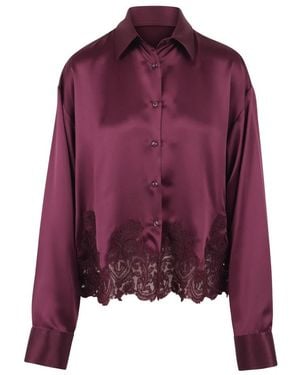 Ermanno Scervino Overhemden ,Paars ,Zijden Blouse Met Kanten Inzetstukken Aan De Zoom