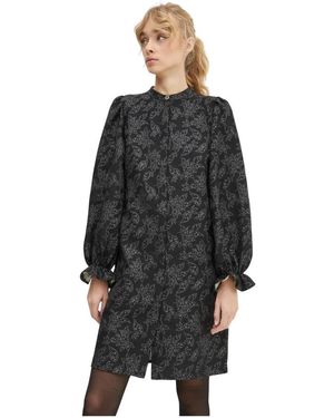 Bruuns Bazaar Kleedjes ,Zwart ,Katoen Jurk Met Pofmouwen En Bloemenprint