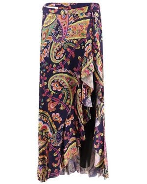 Etro Rokken ,Veelkleurig ,Polyester Gekreukte Maxi-Rok Met Paisley-Print - Meerkleurig