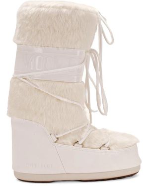 Moon Boot Platte Witte Schoenen Met Nepbont - Naturel
