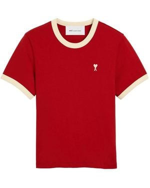 Ami Paris Tops ,Rood ,Katoen De Coeur T-Shirt