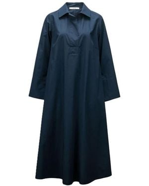 ODEEH Navy kleid ausgestellte passform v-ausschnitt - Blau