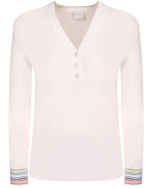 Paul Smith Truien & Vesten ,Wit ,Katoen V-Neck Truien - Roze