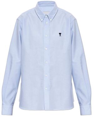 Ami Paris Katoenen Overhemd Met Geborduurd Logo - Blauw